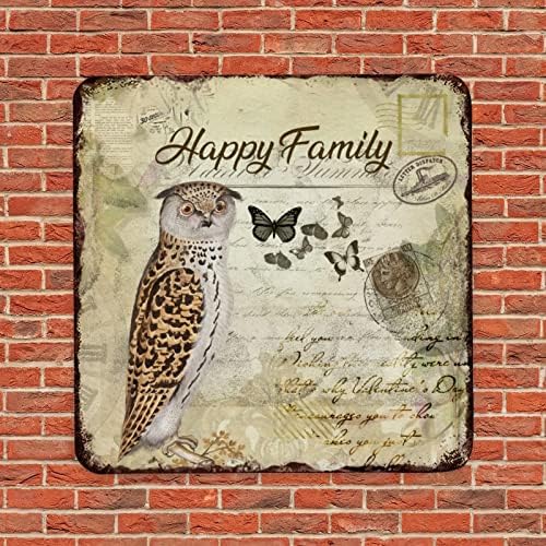 Rusty Happy Family Owls Birds Butterfly Letters Old e Postmarks Printage Metal Sign Metal Metal Art Prints Sign Signy Wall Pub Sign