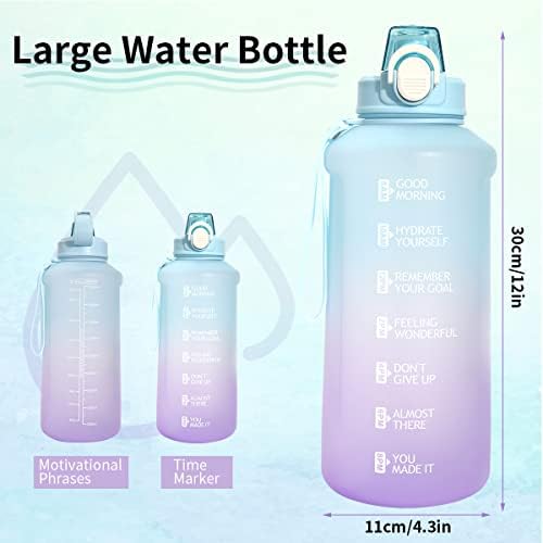 Wenlim meio galão garrafa de água grande com palha, 64 onças de jarro de água motivacional com marcador de tempo para academia de fitness