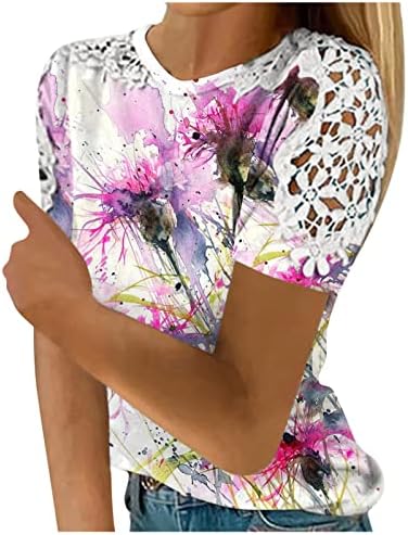 Wonnchyei Summer Tops para mulheres renda de renda curta V blusa de pescoço de pescoço solto waffle casual slim fit saindo comando blusa de camiseta
