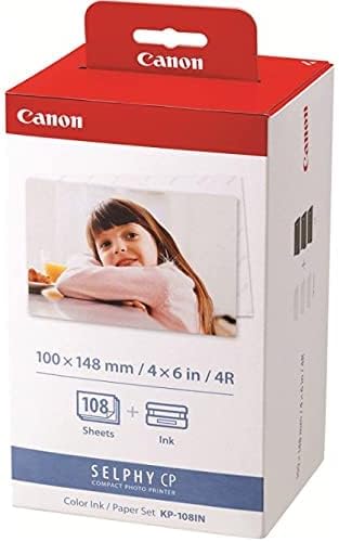 Canon KP-108in 3 Cassete de tinta colorido e 108 folhas 4 x 6 papel brilhante para Selphy CP1300, CP1200, CP910, CP900, CP760, CP770,