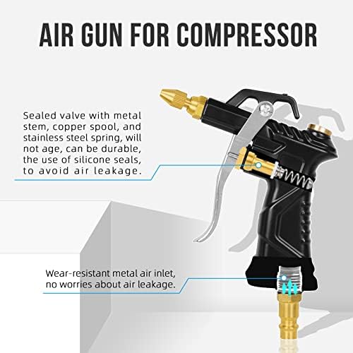 Pistola de sopro de ar industrial, com bico de ar ajustável de latão e extensão de fluxo de ar 3 e 6 anéis de vedação, ferramentas pneumáticas acessórios de compressor de ar pó limpar a ferramenta de ar pistola de ar -pistola de ar pistola de ar -pistola