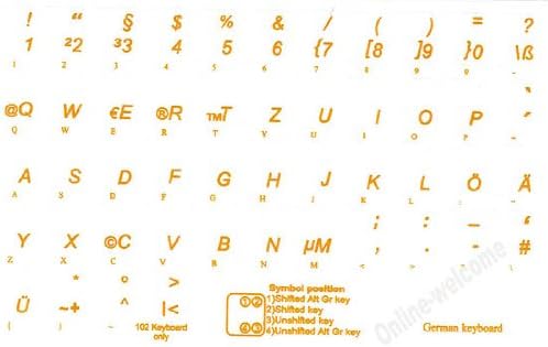 Etiqueta transparente alemã para teclado de computador com letras amarelas