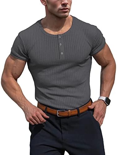 Ambiloof Muscle Muscle Henley Camisas Slim Cot de algodão curto/comprido de manga longa Casual casual elegante camiseta