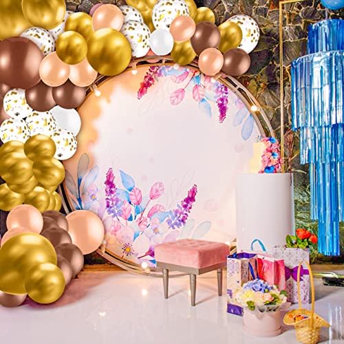 Prasacco 50 PCs Balões de confetes de ouro branco nus marrom conjunto de 12 polegadas de 12 polegadas de balões coloridos de 12 polegadas com 2 fita dourada para chá de bebê de aniversário decorações de festas de casamento