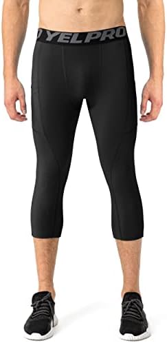 Calças de compressão masculina com bolsos 3/4 treino de fit seco de base de base de roupas íntimas esportes de roupas esportivas correndo leggings capris 3 pacote