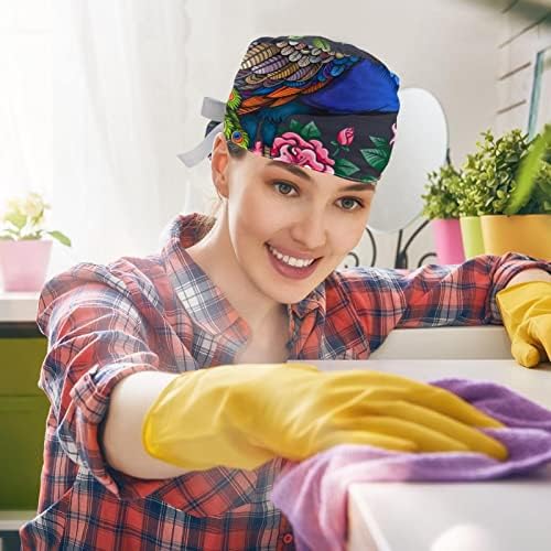 Capas de bouffant de esfoliação ajustável, 2 pacotes de chapéu de trabalho roxo capa de cabelo com bolsa de rabo de cavalo,