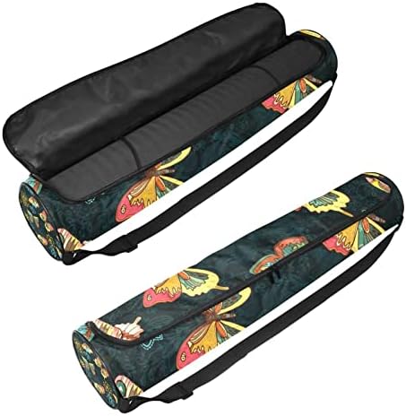 Bolsa de tapete de ioga ratgdn, borboletas e flores exercitam ioga transportadora de tapete de ioga full-zip saco de transporte com alça ajustável para homens