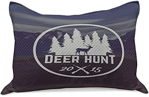 Ambesonne Hunting Twitt Quilt Cobro de travesseira, Design de emblema de caça aos deer Pinheiros com montanhas nevadas