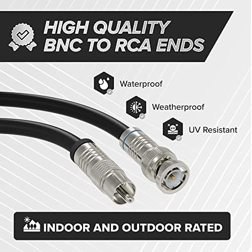 Cabo preto, 25 pés BNC a RCA RG6 - Grade Profissional - BNC masculino para cabo RCA masculino - cabo BNC - 75 ohm coaxial, conectores de 50/75 ohm, SDI, HD -SDI, CCTV, Câmera e mais - 25 pés, de preto