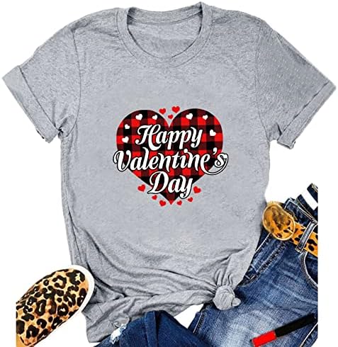 Camisetas de manga curta de Znne Women, dia dos namorados, amor, impressão, estampa de moletom de blusa de pista casual