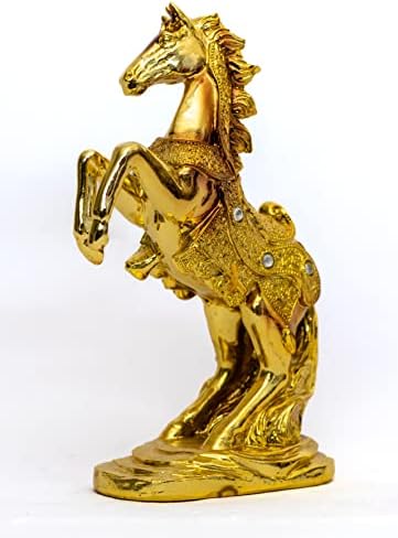 Dalax- 10,5 polegadas de garanhão que amava/tocando estátua de cavalo de cor dourada, criação de cavalos de arte escultura