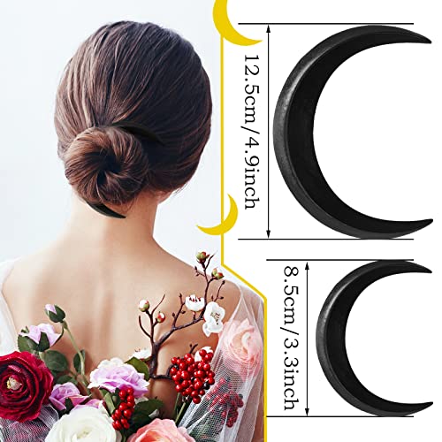 2 PCs Mão esculpida no garfo de cabelo da lua crescente para mulheres, lua de cabelos, clipe de cabelo de lua de madeira crescente