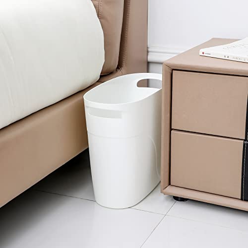 Lixo pequeno de plástico com alças de 3,2 galões de lixo lixo lixo lixo estreito recipiente de lixo para escritórios, cozinhas, banheiros, dormitórios - 2 pacote branco