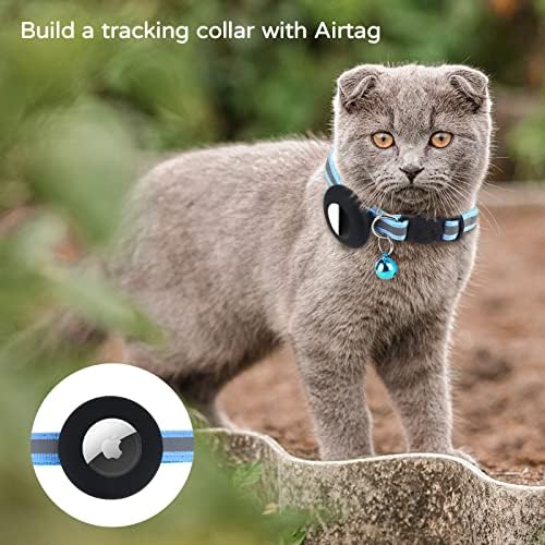 Airtag Cat Collar -Refletive Kitten Collar - Collar de filhote à prova d'água com Apple Airtag Holder Blue