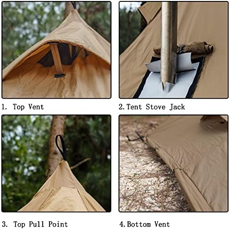 Tenda quente de incêndio 2-4 pessoas tenda impermeabilizada com furo com furo e meia tenda de malha interna