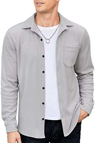 Coofandy Men's Corduroy Shirt Casual Shacket de manga comprida botão para baixo