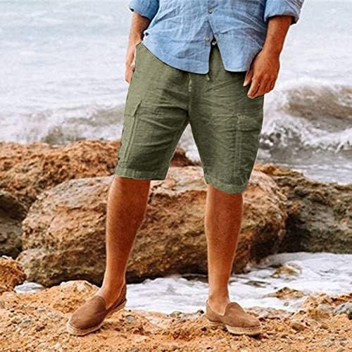 Shorts de linho de algodão meymia masculino, 2023 Summer Men Utility Solid Color Treating Cargo elástico curto com