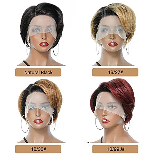 Perucas cortadas de pixie curta para mulheres negras renda frontal Human Hair Wigs pré -arrancados 13x6x1 t Parte ombre transparente