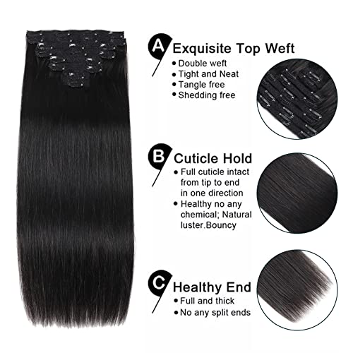 Clipe Gcyx em extensões de cabelo cabelos humanos reais, 22 polegadas, 85g, 8pcs Conjunto, cabelo de cabelo liso e sedosas preto, ramal de clipes de lacador, presente para mulheres
