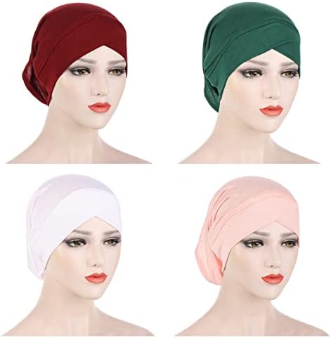 4 peças Hijab muçulmano Cap para mulheres Cruz Turbano Underscarf Capas de Jersey Islâmica Underscarf