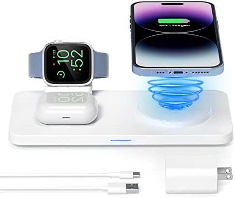 Geekera 2 em 1 carregador sem fio magnético e estação de carregamento sem fio segura de 3 em 1 mag para iPhone para Apple Watch for