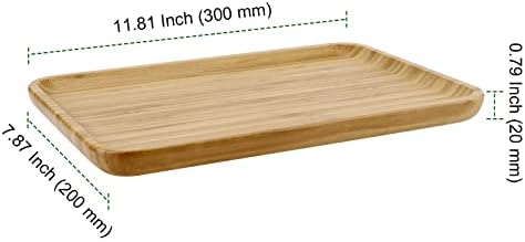 Bandeja de banheiro de bambu pingeui 4 pacote, bandeja de bandeja de bandeja de bandeja de servir de madeira, bandeja de cômoda de bambu retangular de bambu para jóias, chá, sabão, café, comida, 11,4 x 7,8 x 0,8 polegadas