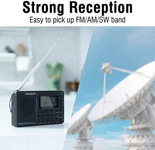 Raddy RF750 portátil Rádio de ondas curtas AM/FM/SW/WB Receptor com Alertas Bluetooth e NOAA + rady RF30 portátil Digital AM/FM/SW Radio, Digital Tuner Radio de ondas curtas, Suporte Bluetooth