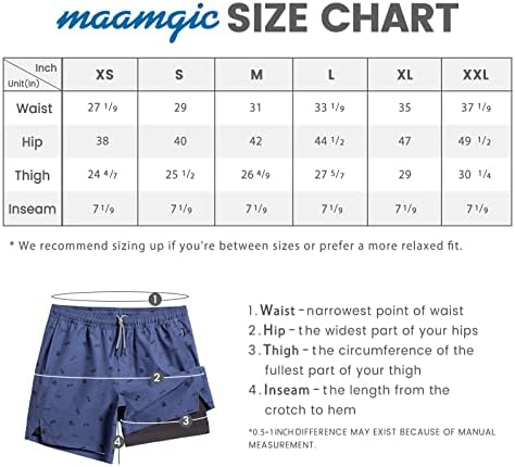 shorts de ginástica maamgica para homens, 7 polegadas de 7 polegadas com liner alongamento 2 em 1 shorts de exercícios homens de corrida
