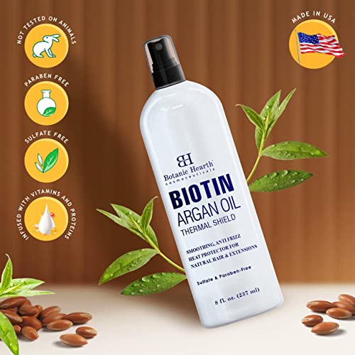 Spray de protetora de calor da lareira botânica para cabelos - com óleo de argan e biotina - Proteção do condicionador e