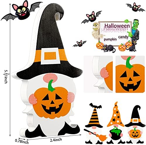 JETEC 3 peças Halloween Wooden Gnome Sign Gnome Table Decorações de Halloween Sinais de mesa com tema de Halloween para decoração