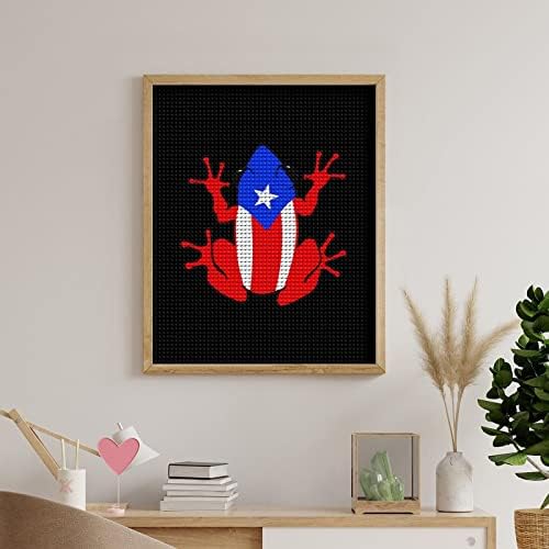 Porto Rico Flag Frog Diamond Picture Picture Art Art Tela Full Drill Drill Kit Crystal Pictures Home Office Decor 16x20in
