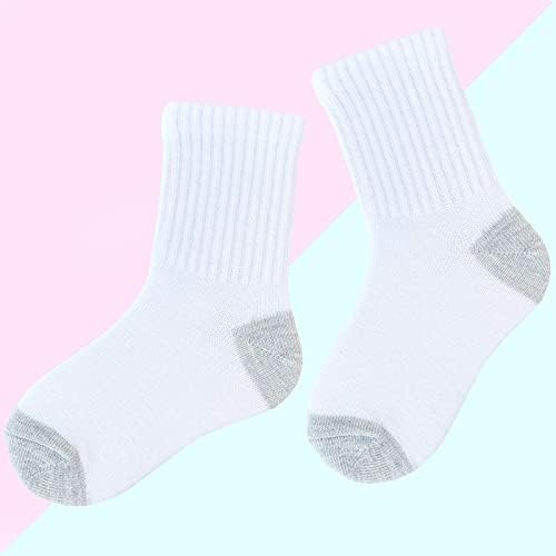 Jamegio Boys Crew Socks 6 pares de meias atléticas de algodão branco para crianças meninas meninas meninas