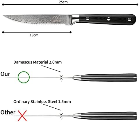 Faca de faca de Damasco Conjunto de 6 com estojo, faca de bife serrilhada de 5 polegadas, 67 camadas de lâminas de aço