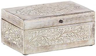 Deco 79 Mango Wood Floral Box com tampa articulada, conjunto de 3 8 , 10, 12 W, Brown