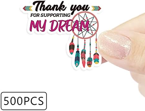 Wailozco Obrigado por apoiar os adesivos dos meus sonhos de apanhador de sonhos, adesivos feitos à mão, pequenos adesivos de loja, adesivos de envelopes para pequenas empresas, varejistas on -line, artigos artesanais, 500 rótulos por rolo