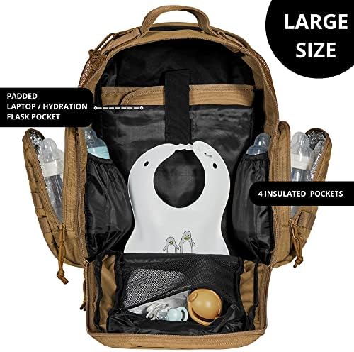 Phil & Jack Papai Backpack da bolsa de fraldas, bolsa de fraldas com estação de mudança, estilo militar tático, saco de fraldas para homens