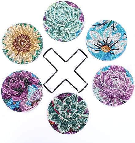 Pigpigboss 6 PCs Lotus Flower Diamond Pintura Coaster Kit Girassol Diamond Diamond Coaster Set Lotus Flowerdiamond Coasters Arts