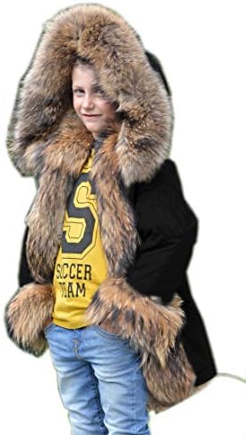 Aofur Kids Unissex Coat Winter Black Jacket Faux Fur Parka Casual Capuzes Trenches Quente Roupas Infantis para meninos