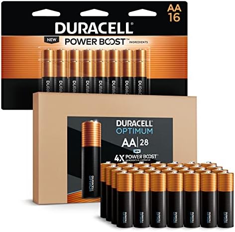 Duracell Baterias AA Optimum, 28 contagem + Coppertop aa 16 contagem pacote duplo um pacote de combinação de bateria alcalina
