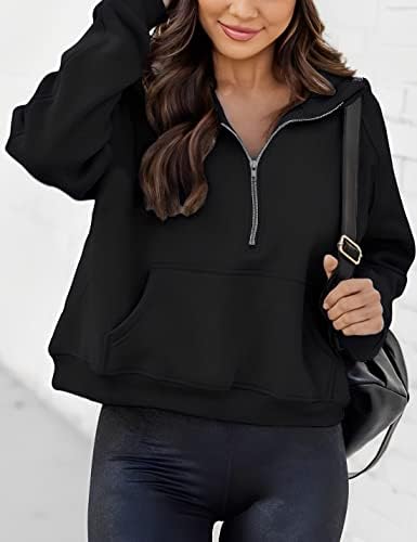 Hoodies cortados de Bianstore feminino meio zíper up com capuz camisola de moletom de moletote casual tops de pulôver com