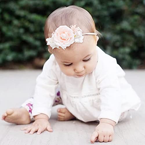 Rumtut Baby Girl Flower Bands, 3 Bandas de cabelo Pacote Nylon Floral Hair Acessórios para criança recém -nascida infantil