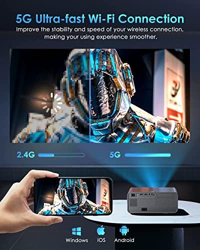 Raydem Video Projecor 15000l Native 1080p 300 Exibir projetor com 5GHz Wi-Fi e Bluetooth, 450 ANSI Projector portátil, home theater,