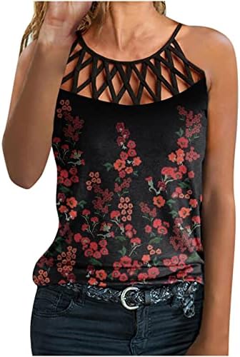 Mulheres Floral Print Tank Top Halter Spaghetti Blusa 2023 Sexy Hollow Out Cami Camis Summer Summer Foa
