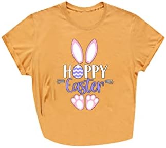 Bofeta Feliz Camisetas de Páscoa para mulheres fofas de coelho impresso com tee casual de ouvido de coelho