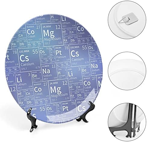 Elementos químicos de tabela periódica Placas decorativas de cerâmica personalizadas de tabela periódica Placas redondas em casa com suporte de exibição 10 polegadas