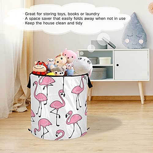Xigua Rosa Flamingos Pattern Pop -up Laundry cesto, cesta de roupas sujas portáteis dobráveis ​​com tampa com zíper,