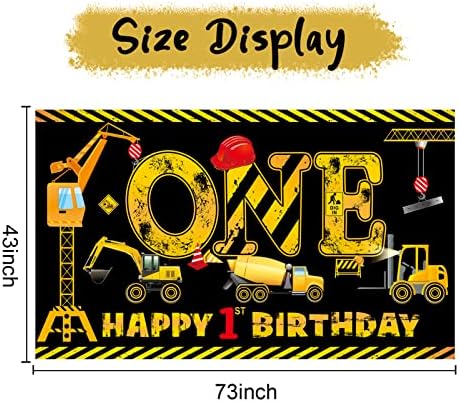 Construção Decorações de banner de 1º aniversário para meninos crianças, tema de construção de caminhões de despejo de um aniversário de festas de fundo, escavadeira Crane Digger