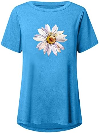 Camisas de grandes dimensões para mulheres, margarida camisetas gráficas de flores curtas camisa inspiradora de verão tops casuais