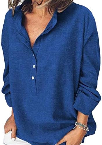 Andongnywell Womens Tunic Blouse Tops Loose V pescoço camisa de cor sólida