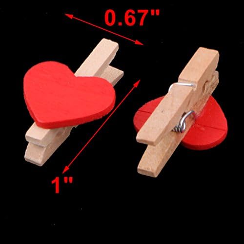 QtqGoitem Heart Wooden Spring Claips Memo Clips 50 PCs Red White